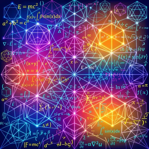 Vibrant Gradient Background with Interconnected Lines and Equations Symbols