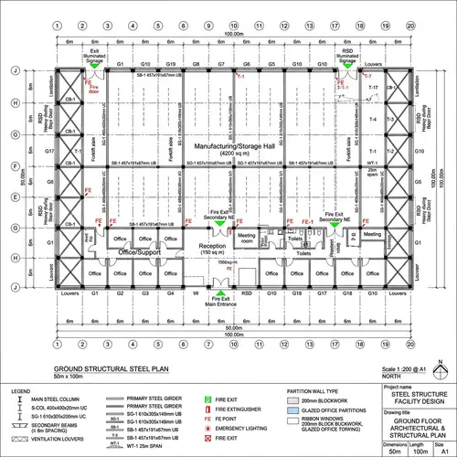 Detailed Steel Structure Design: 50m x 100m | 5000 sqm Area