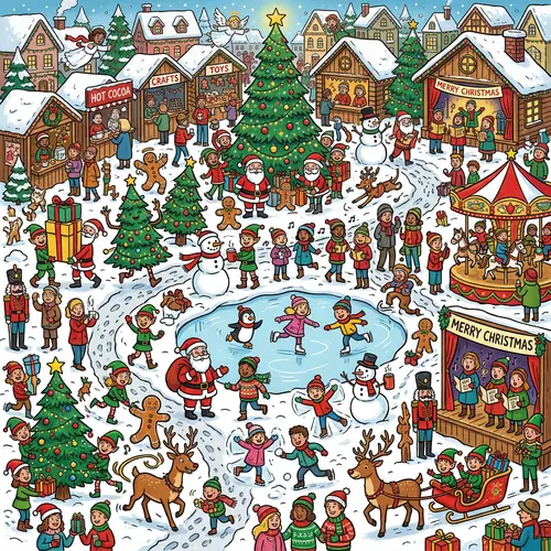 Colorful Christmas Crowd Scene for Kids