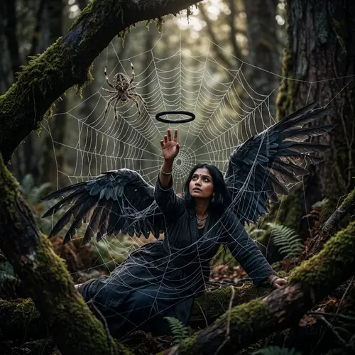 Dark Angel Trapped in Spider Web | Symbol of Perseverance