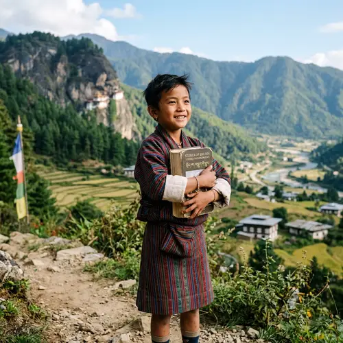 Bhutanese Boy Holding Book: Portrait of Curiosity and Learning
