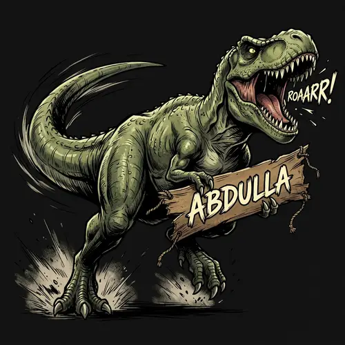 Greenish T-Rex Screaming 'ABDULLA' in Manga Style