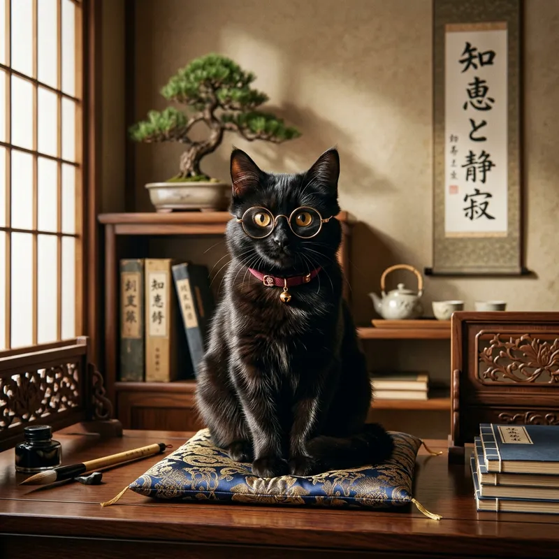 Adorable Black Cat with Glasses | Asian Aesthetic