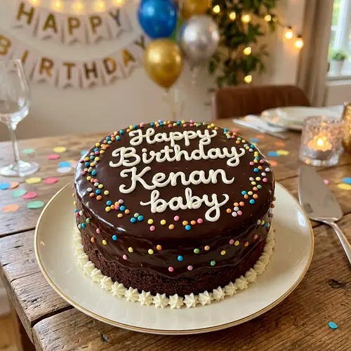 Delectable Chocolate Cake with Happy Birthday Kenan Baby Frosting