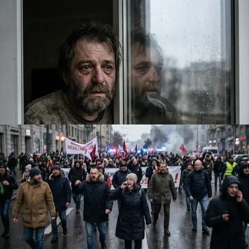 Social Disaster: Shocked Man Observing Chaos