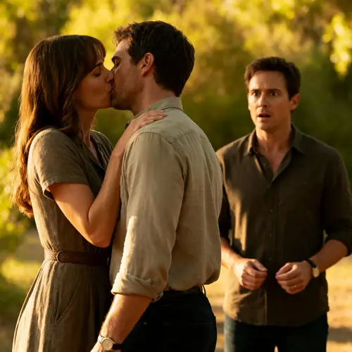 Wife Kissing Male Friend - Husband Observing