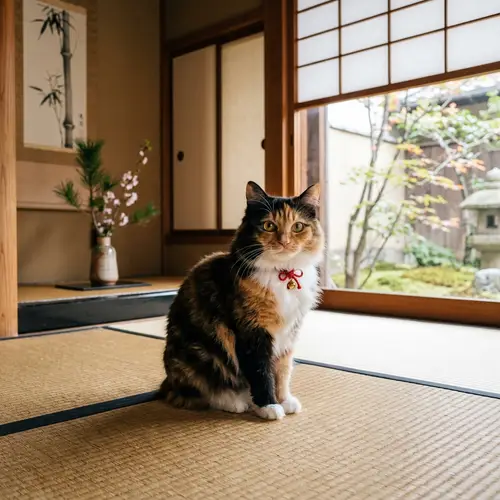 Japanese Cat on Tatami Mat - Authentic Japanese Culture