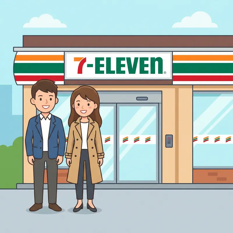 Youthful Office Characters Outside 7-Eleven