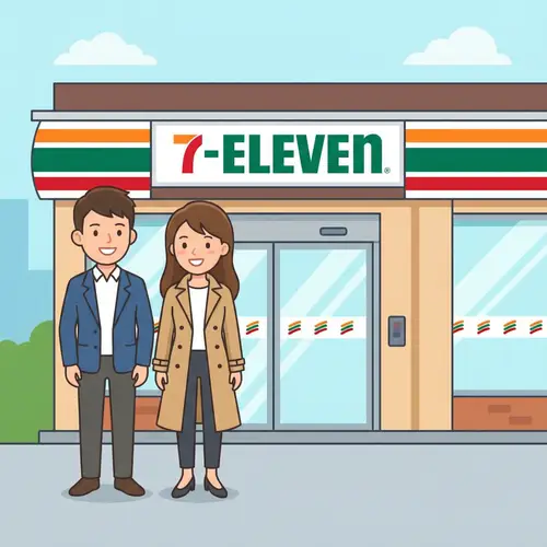 Youthful Office Characters Outside 7-Eleven