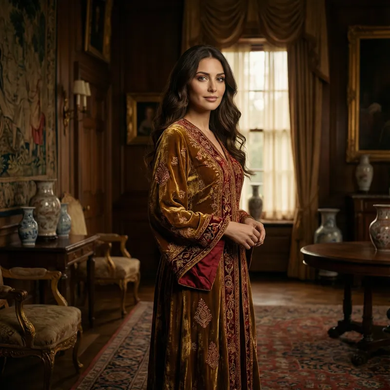 Elegant European-Persian Noblewoman in Regally Decorated Room