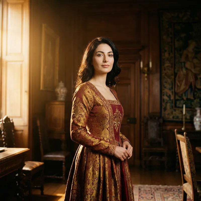 Elegant European-Persian Noblewoman in Regal Gown | Rich Portrait