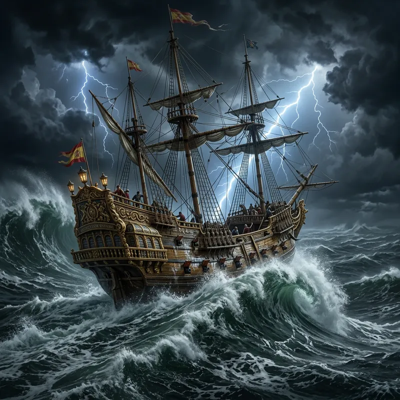 Galleon Sailing Stormy Seas | 1920 x 1080 px Image