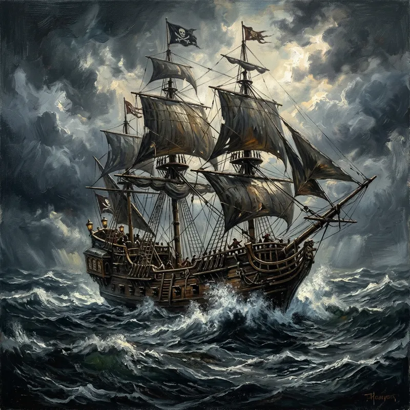 Majestic Pirate Galleon: A Stormy Sea Adventure