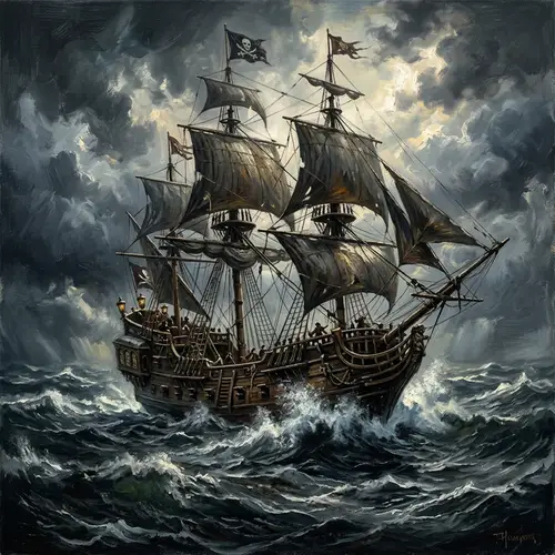 Majestic Galleon Sailing Through Dark Tempestuous Seas