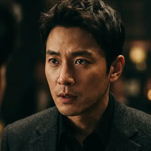 Charismatic East Asian Male Actor: Dramatic Close-up Scene