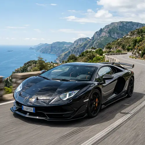 Glossy Black Lamborghini with Aerodynamic Design