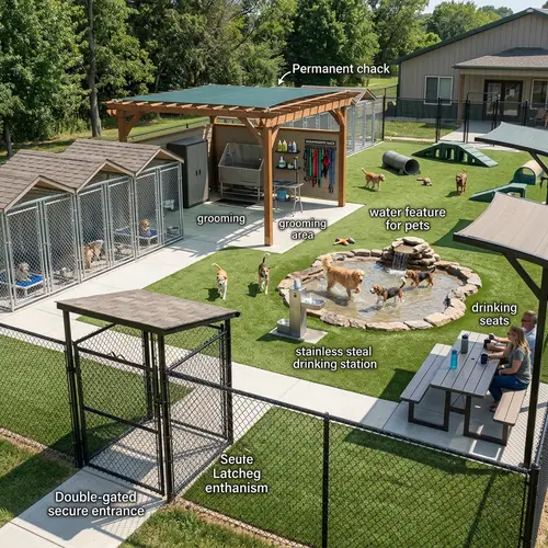 Premium Outdoor Pet Play Yard with Kennels & Amenities