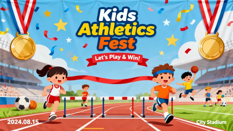 Vibrant Kids Athletics Event Banner Backdrop