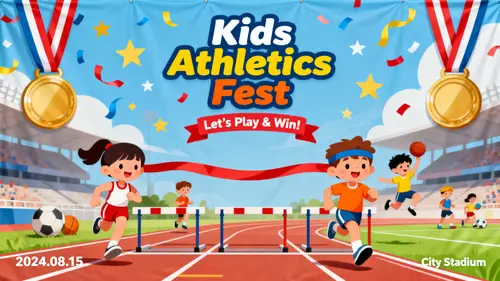 Vibrant Kids Athletics Event Banner Backdrop
