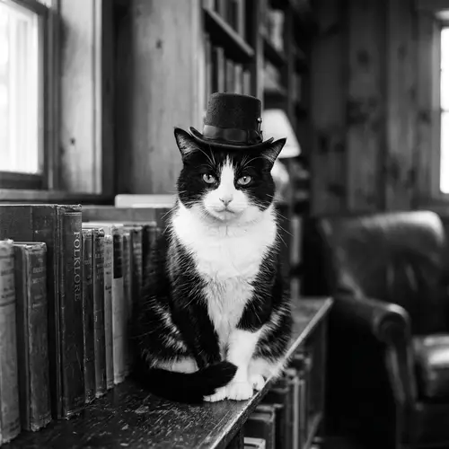Black and White Fur with Top Hat
