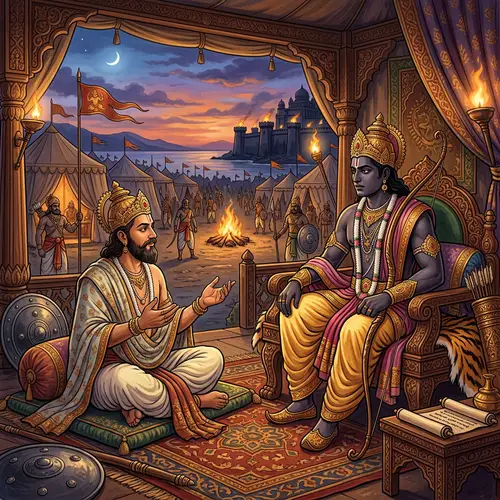 Ram and Vibhishan in Ramayana: Illustration of a Crucial Scene