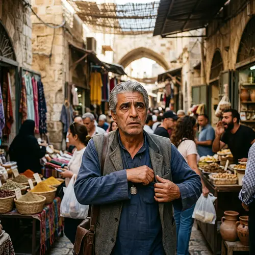 Middle-Eastern Man in Ancient City Searching for Son