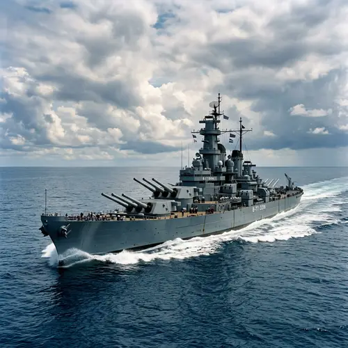 Powerful Naval Battleship Slicing Through Blue Sea