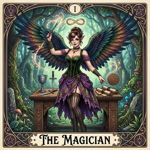 The Magician Tarot Card - Vintage Burlesque Pixie Art