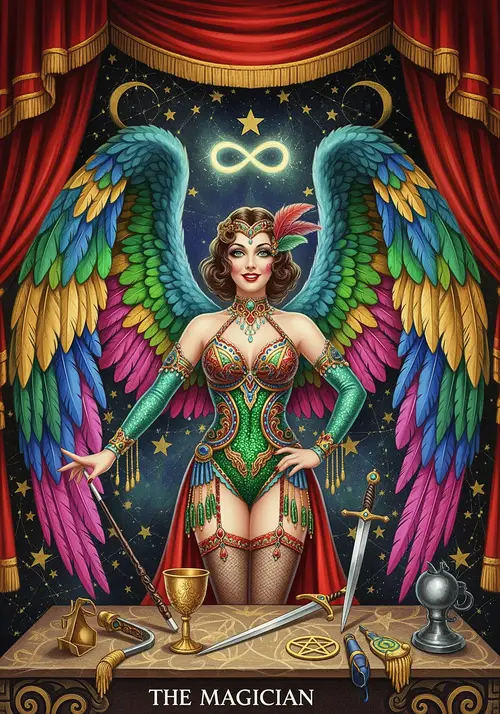 The Magician Tarot Card - Vintage Burlesque Pixie Art