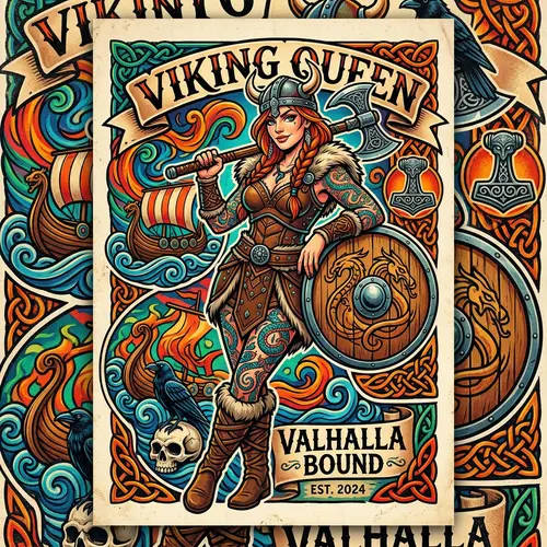 Vibrant Viking Warrior Pin-Up Art