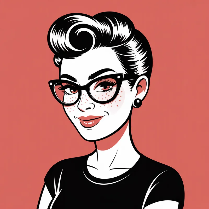 Rockabilly Woman Cartoon Headshot Illustration