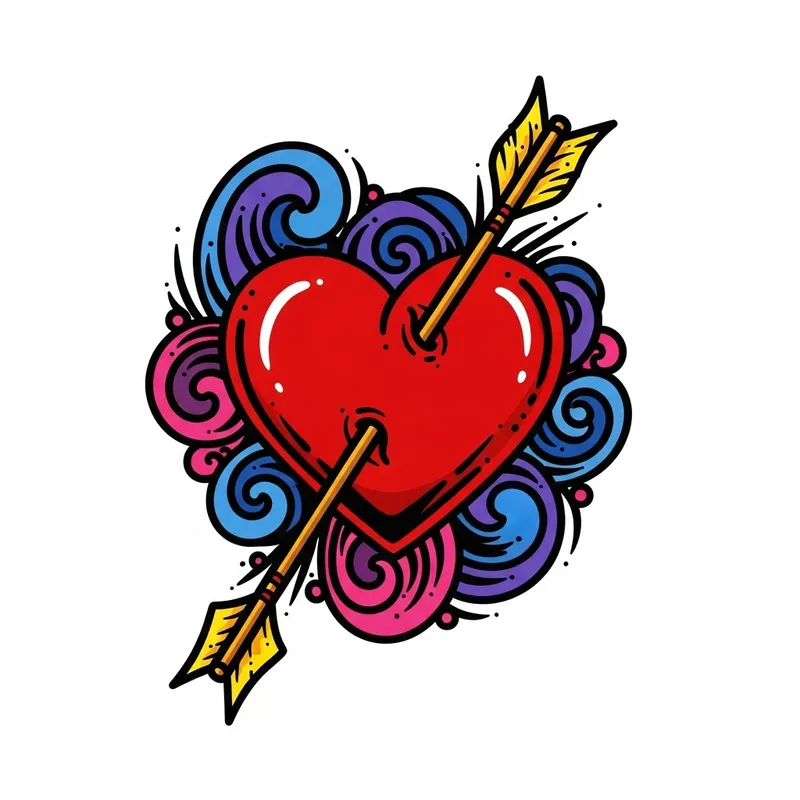 Vibrant Heart Tattoo Art with Arrow Design