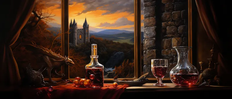 Majestic Burgundy Dragon: A Fantasy Oil Painting Majestic Burgundy Dragon: A Fantasy Oil Painting