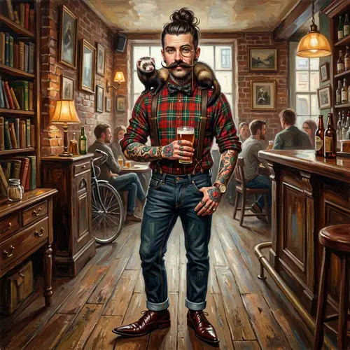 Trendy Hipster Art with Mustache & Ferret