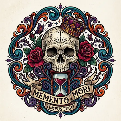 Vibrant Memento Mori Skull Tattoo Art Design