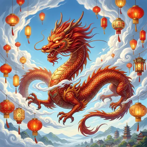 Majestic Chinese Dragon in Flight