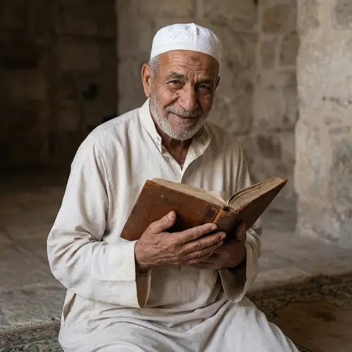 Elderly Middle-Eastern Man Embracing Islamic Faith