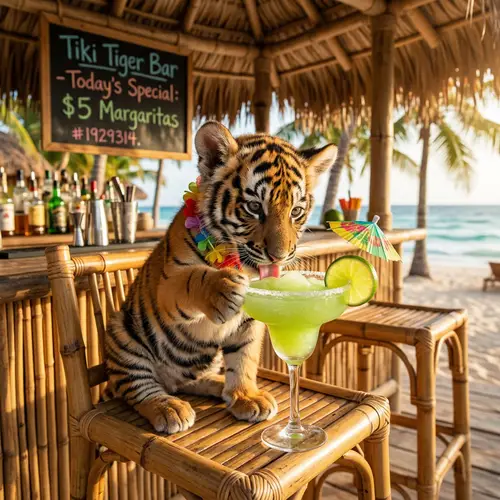 Cute Tiger Enjoying a Margarita Drink