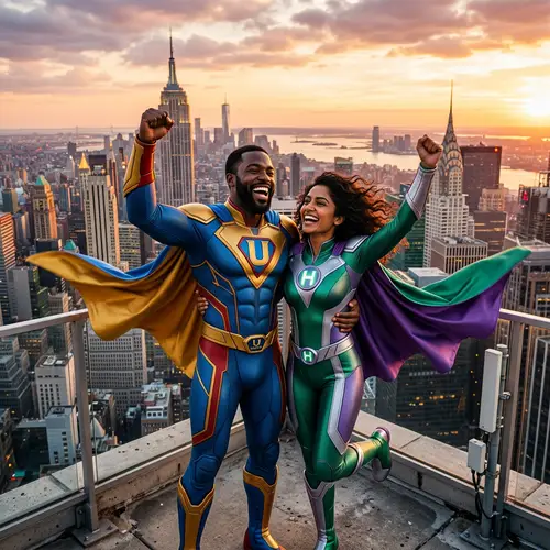 Harmony and Unity: Celebrating Victory with Vibrant Superheroes