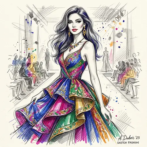 Elegant Fashion Sketch of a Beautiful Model