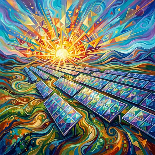 Abstract Solar Panels Under Radiant Sunlight