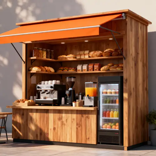 Realistic 3D Render of a Cozy Wooden Food Kiosk