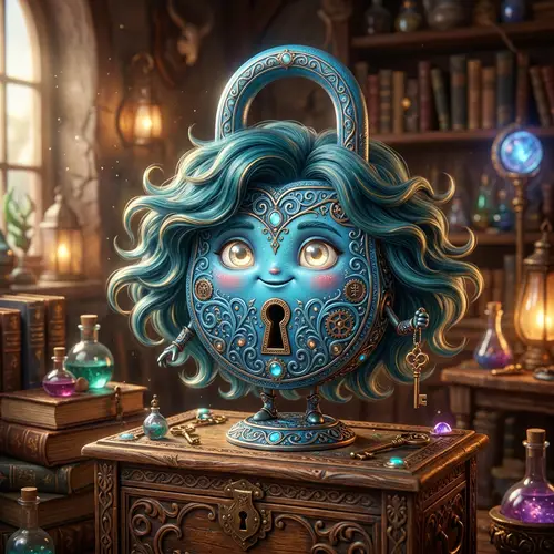 Whimsical Azure Lock with Wavy Hair and Golden Eyes