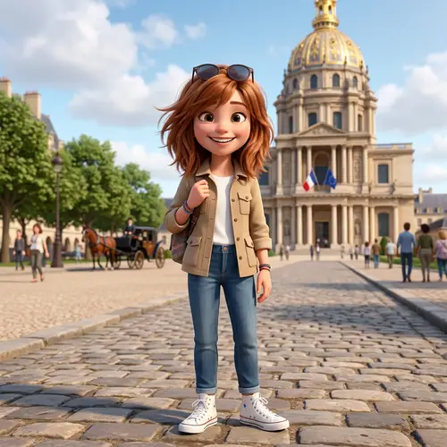 3D Animation Style Image with Girl Smiling in Paris