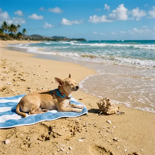Chihuahua and Mollusk Enjoying Beach Sun | Beautiful Sea View