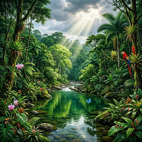 Pristine Rainforest | Crystal Clear River, Lofty Canopies, Lush Vegetation