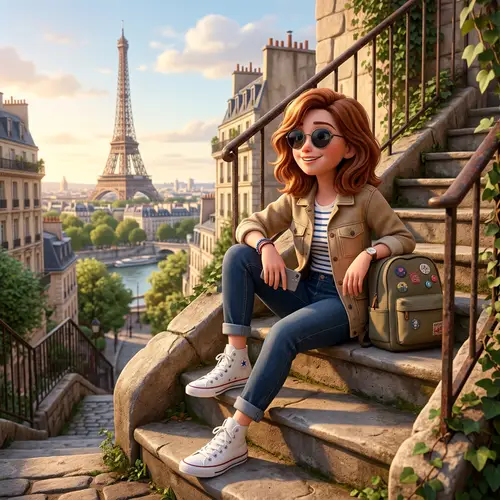 3D Animation-Inspired Image of Girl with Copper-Brown Hair and Sunglasses