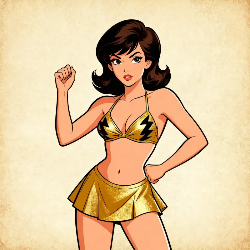 1960s Spy Babe in Golden Bikini | Cartoon Brunette
