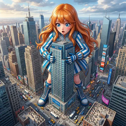 Giantess Nami in City: Massive Female Amid Urban Landscape