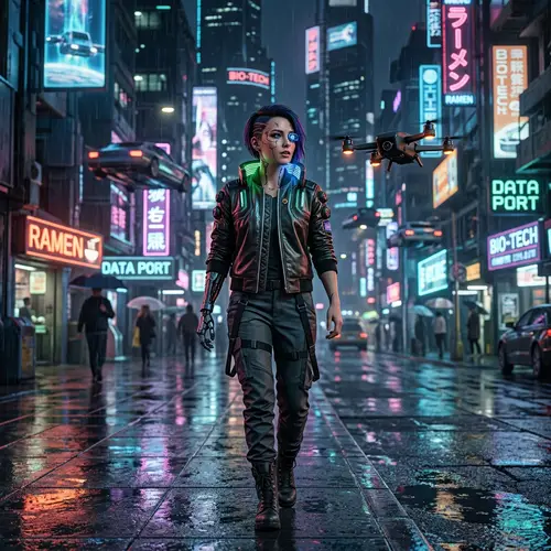 Cyberpunk Assistant Robot: Your Flying Companion